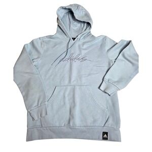 Adidas Script Logo Hoodie Light Blue Pullover Hooded Sweatshirt Womens Size S